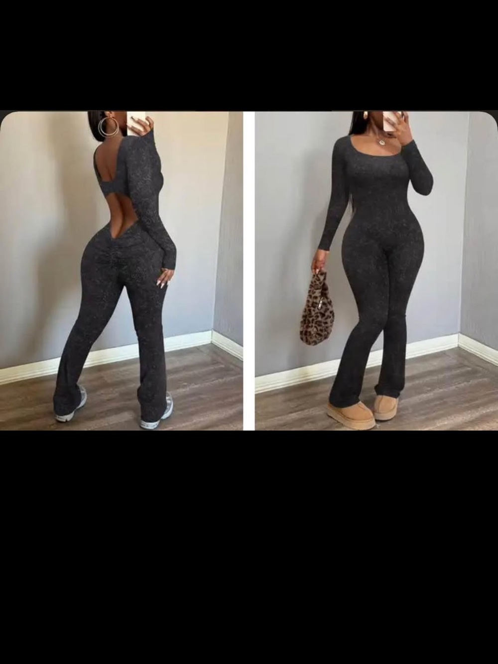 Brand New Long Sleeve Cutout Jumpsuit in Charcoal Gray. Size Medium
